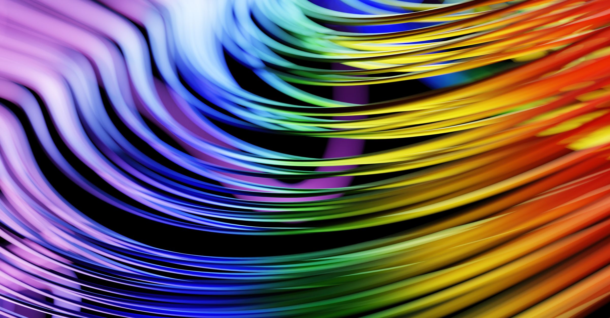 Rainbow-coloured wires sweeping in waves